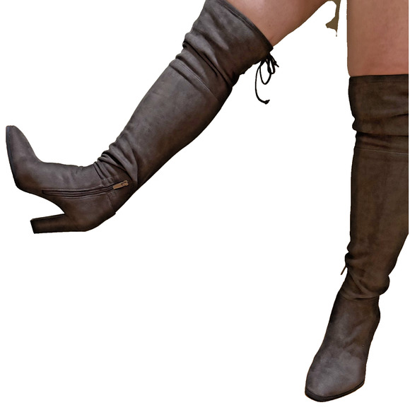 NWOT Vince Camuto Madolee Over the Knee Boot Taupe Grey Suede Side Zip US 7.5 M - Picture 1 of 16
